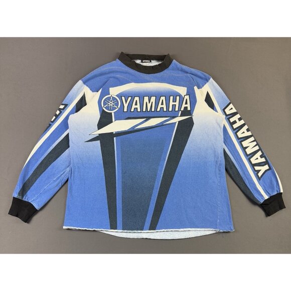 Vintage 90s Y2K Yamaha Motorsports Dirt Bike Long Sleeve Shirt Streetwear AOP T - Picture 1 of 16